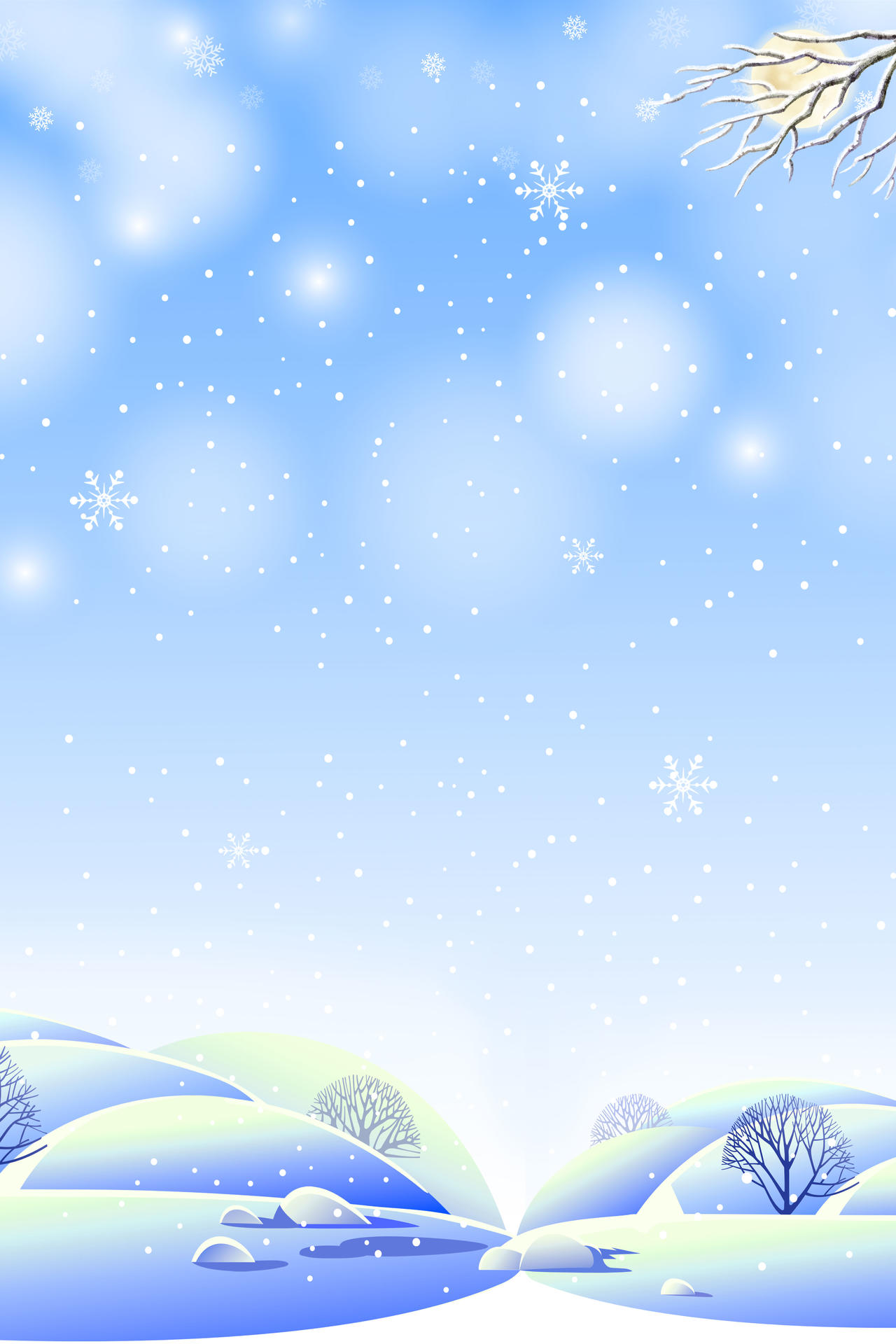 手绘卡通蓝色雪景插画大雪小雪冬至冬季冬天海报背景素材