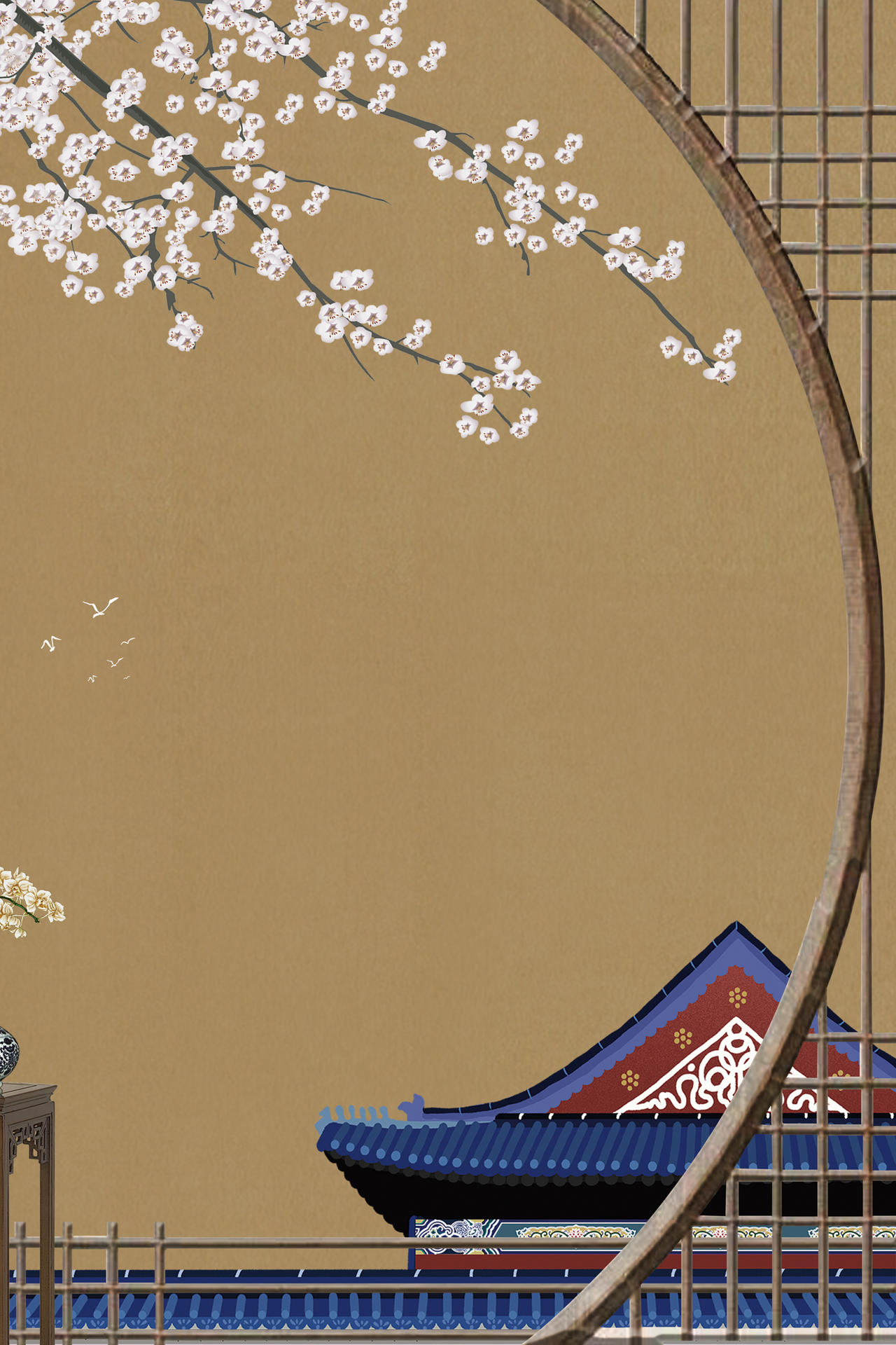 古典窗户上新了故宫文创中国博物馆浅色海报背景 