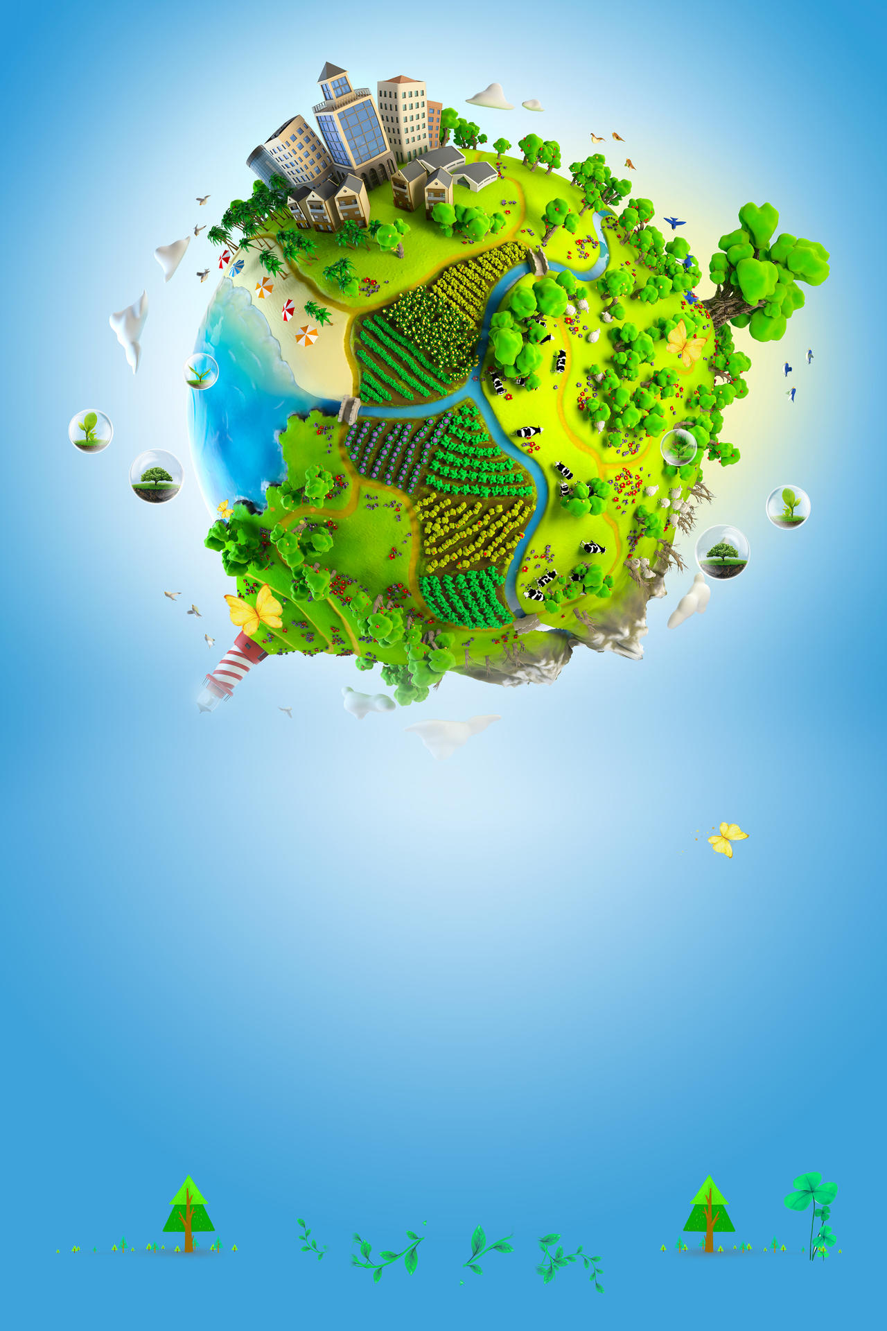 世界地球日4月22日公益环保海报蓝色背景海报