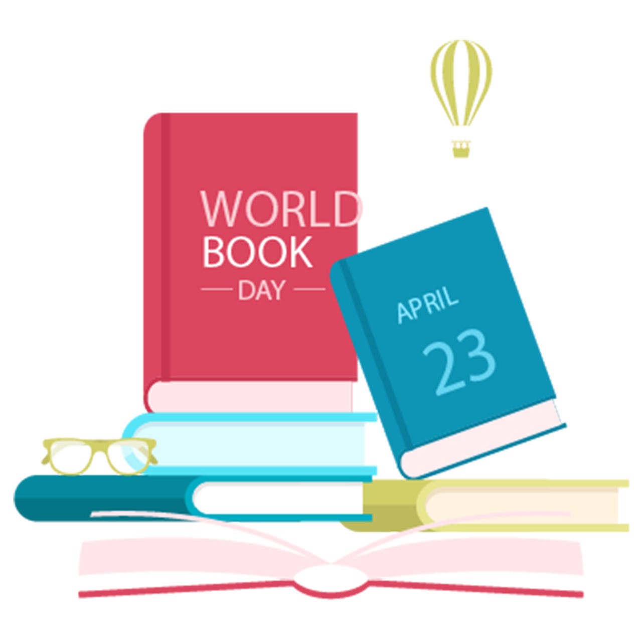 世界图书日学习书本读书节热气球眼镜