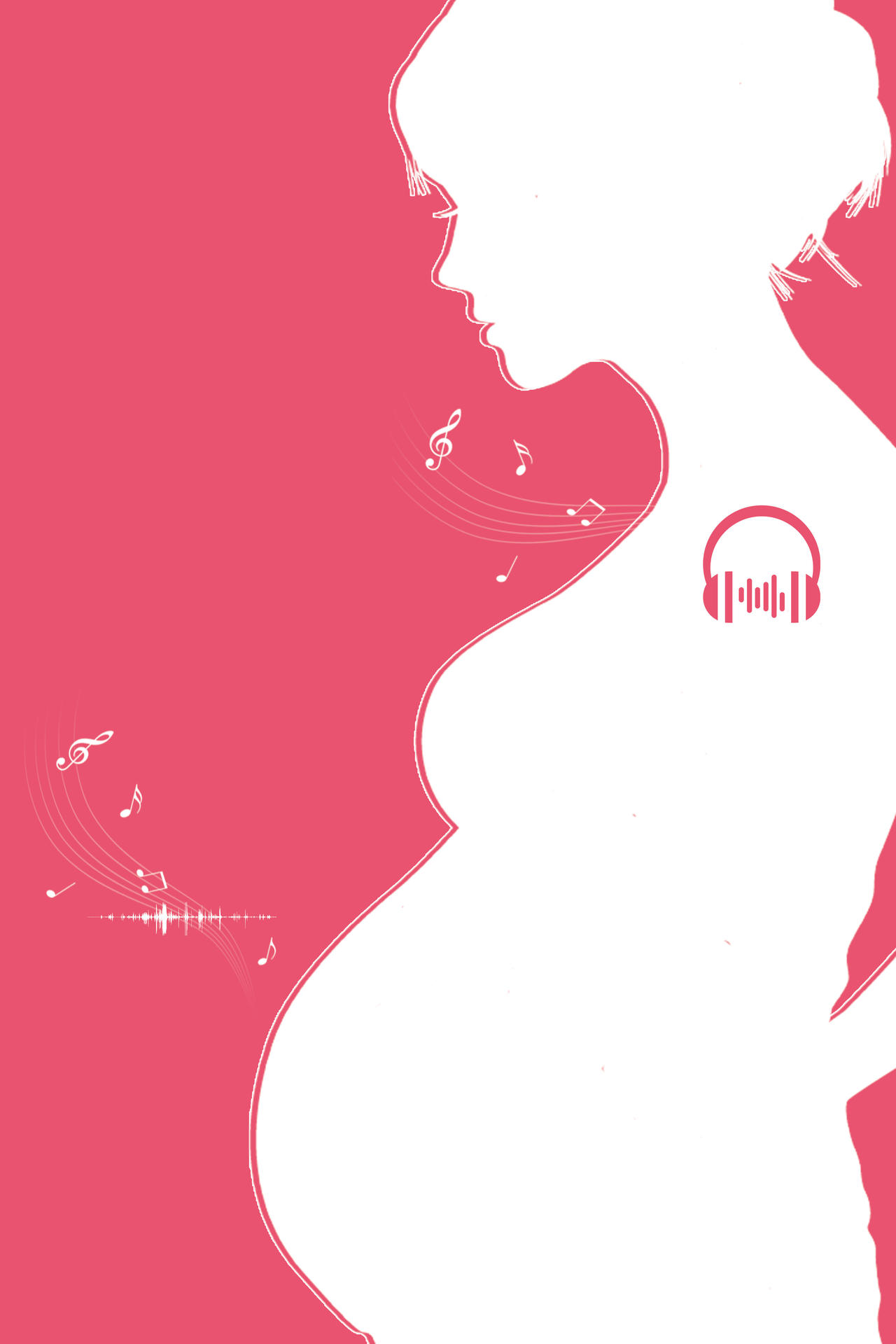 白色剪影怀孕女人胎教知识粉红色背景海报