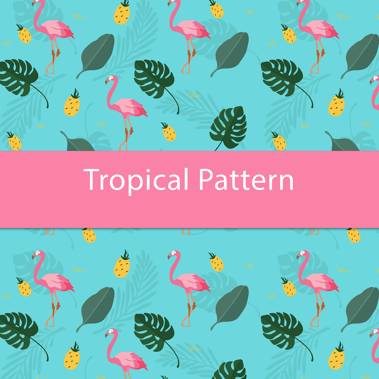 热带火烈鸟夏天植物卡通树叶边框PNG免抠素材