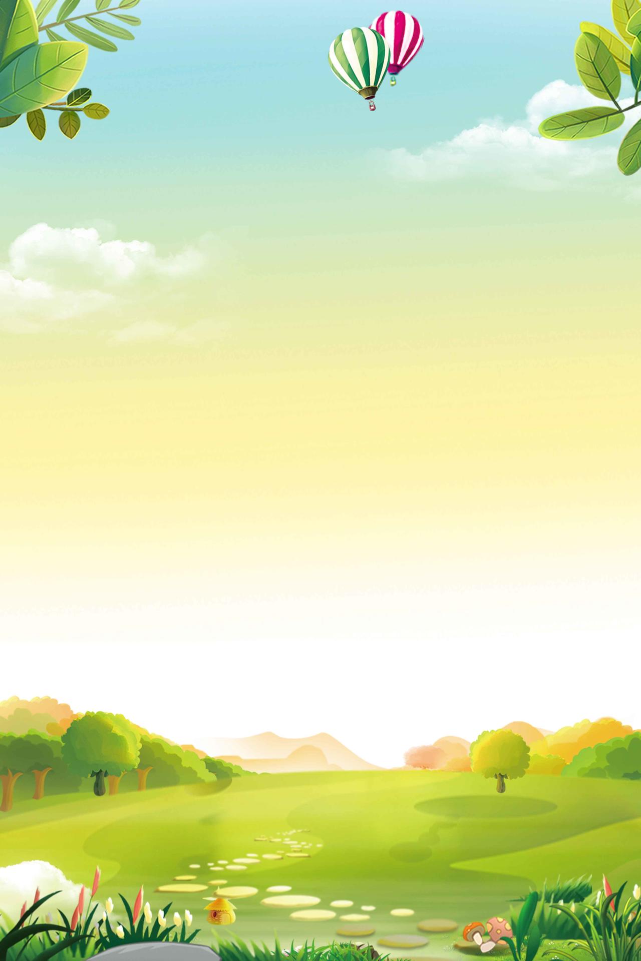 绿色阳光树木风景卡通夏令营海报背景
