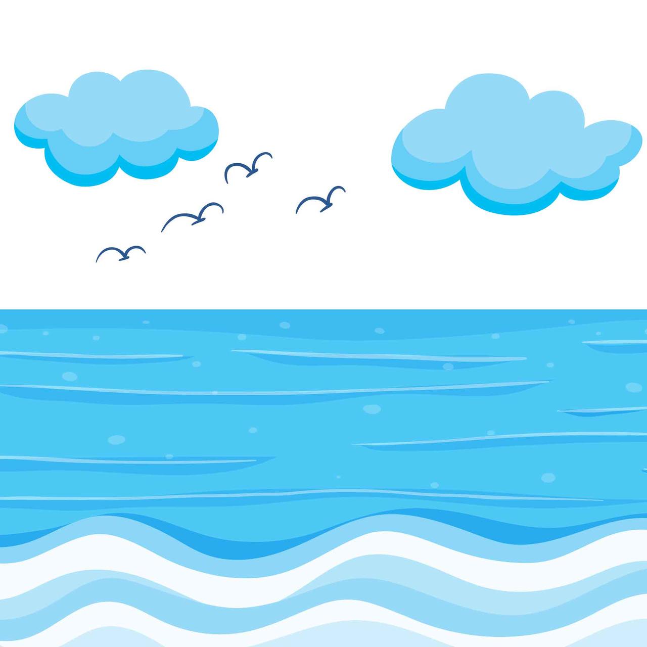 云朵海面海鸥夏天海水矢量图