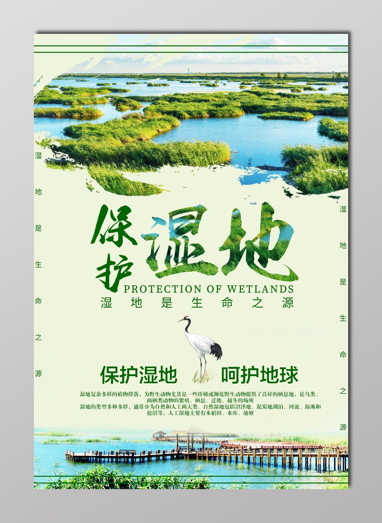 世界湿地日保护湿地洁净白海报设计模板