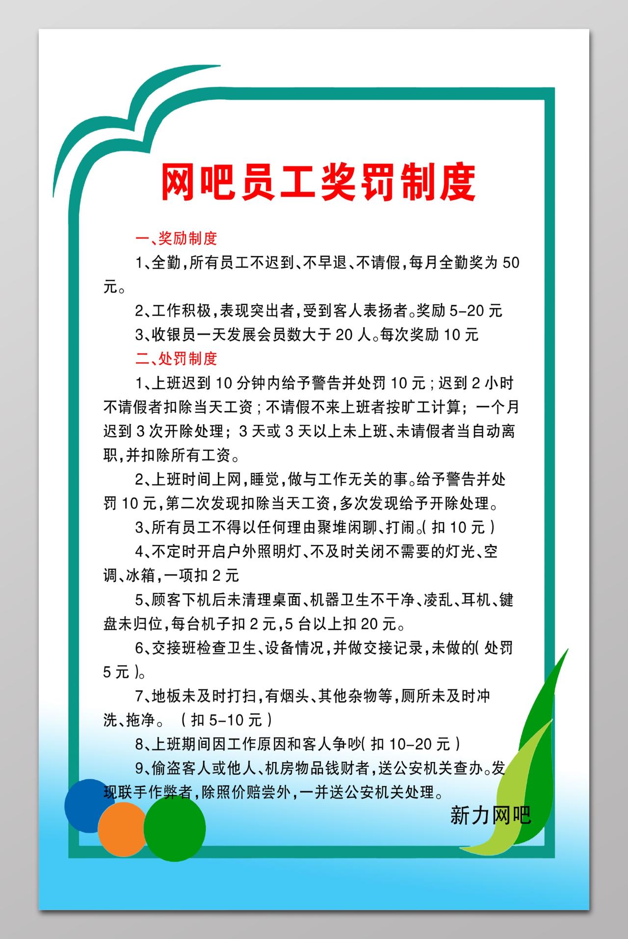 网吧员工奖罚制度海报