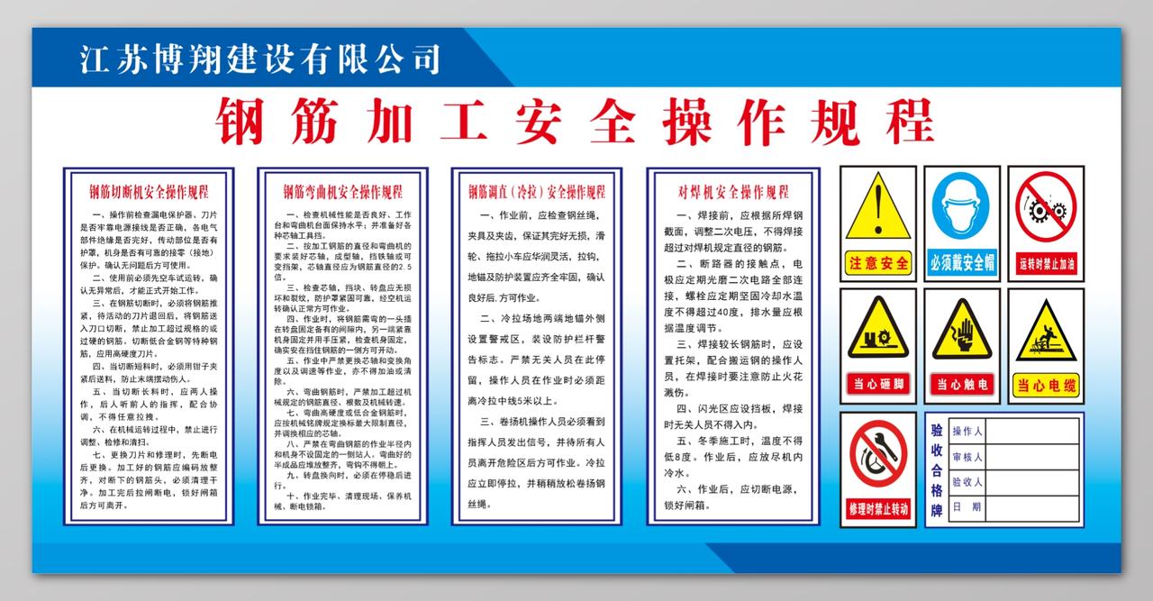 钢筋加工安全操作规程展板设计