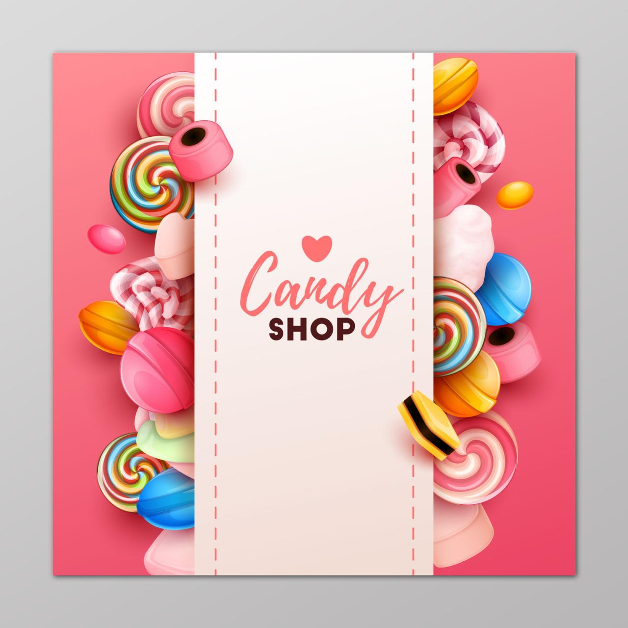 粉色甜美糖果店棒棒糖儿童海报
