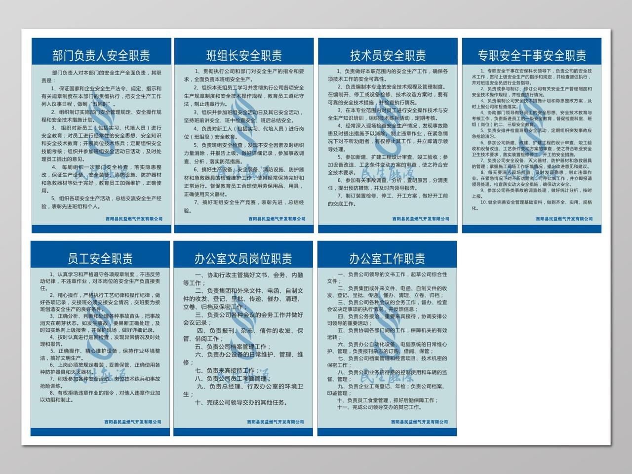 燃气开发公司负责人安全职责制度牌