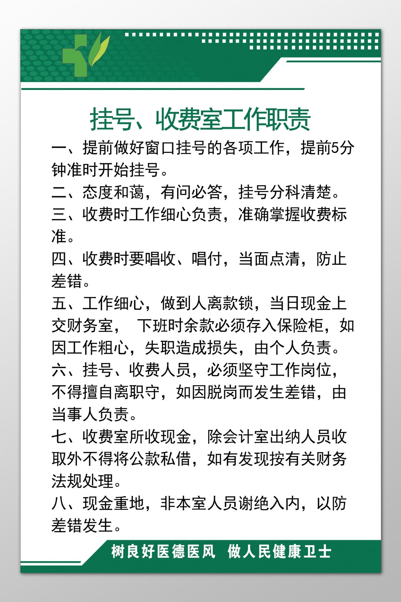 医院挂号收费室工作职责提前做好准备工作制度牌