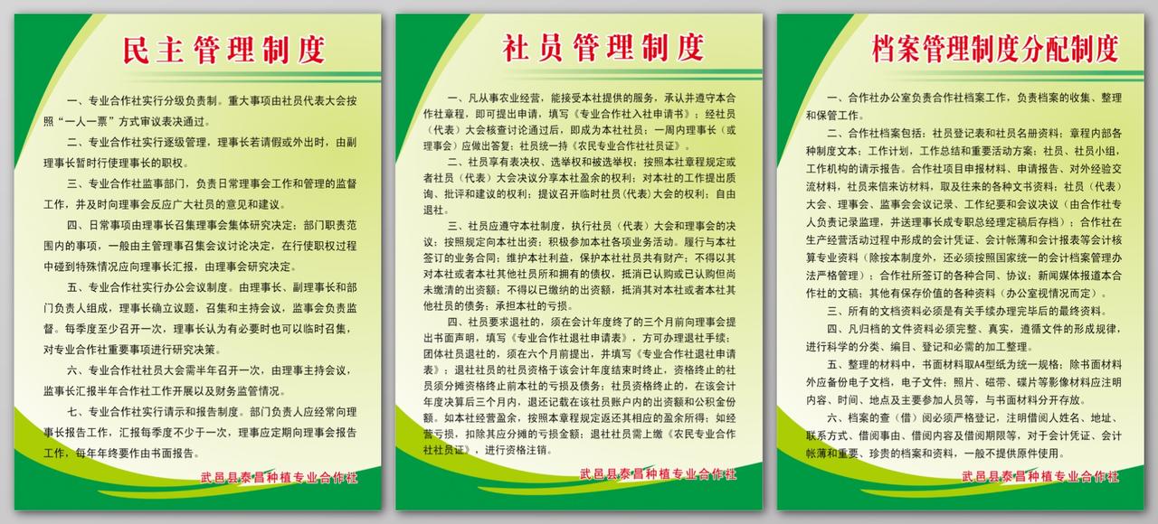 档案管理制度民主管理制度社员管理制度牌