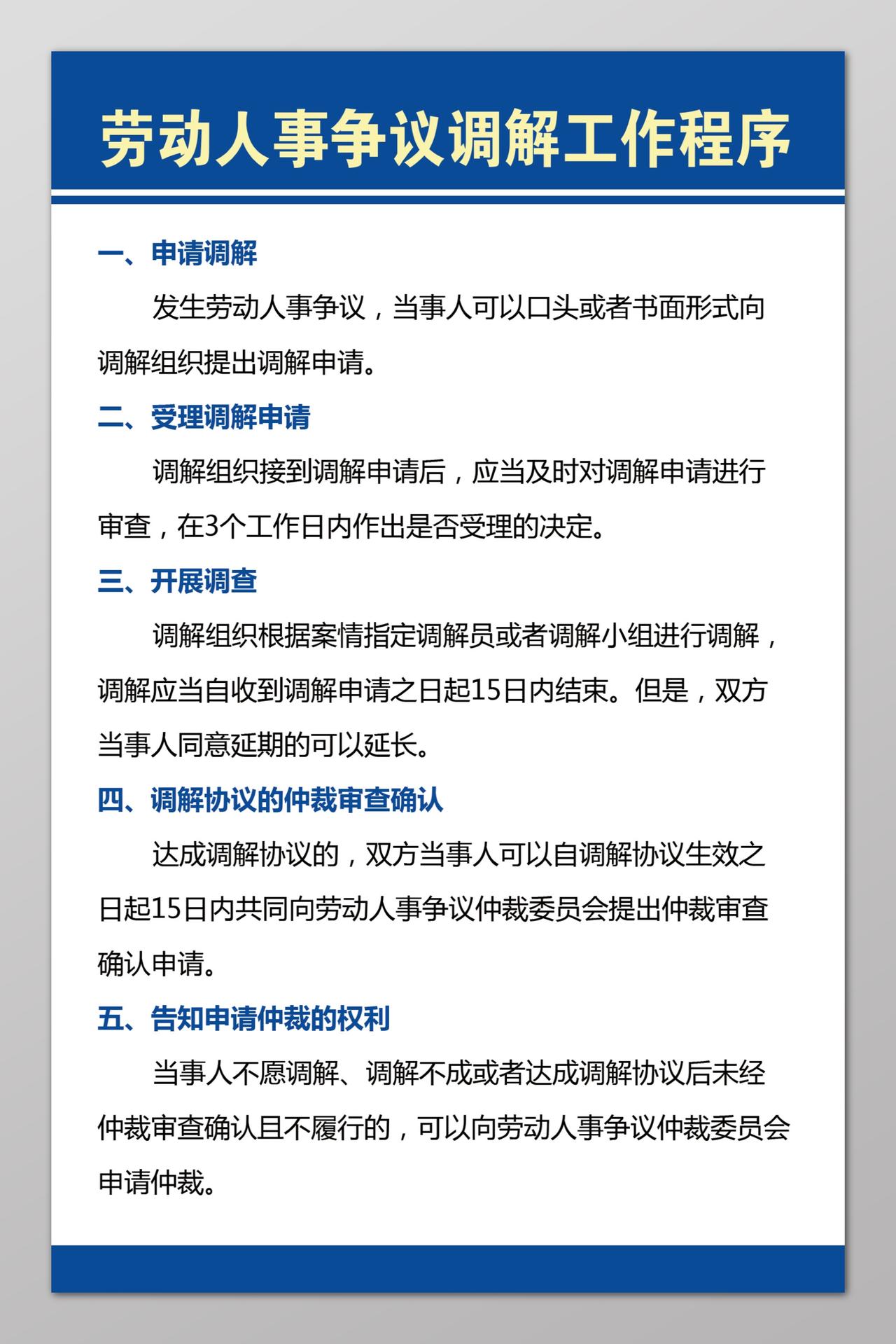 劳动人事争议调解工作程序人事规章制度简单制度牌