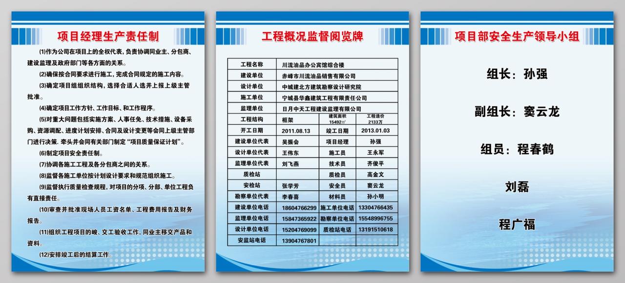 项目部安全生产领导小组工程概况监督阅览牌项目经理生产制度牌