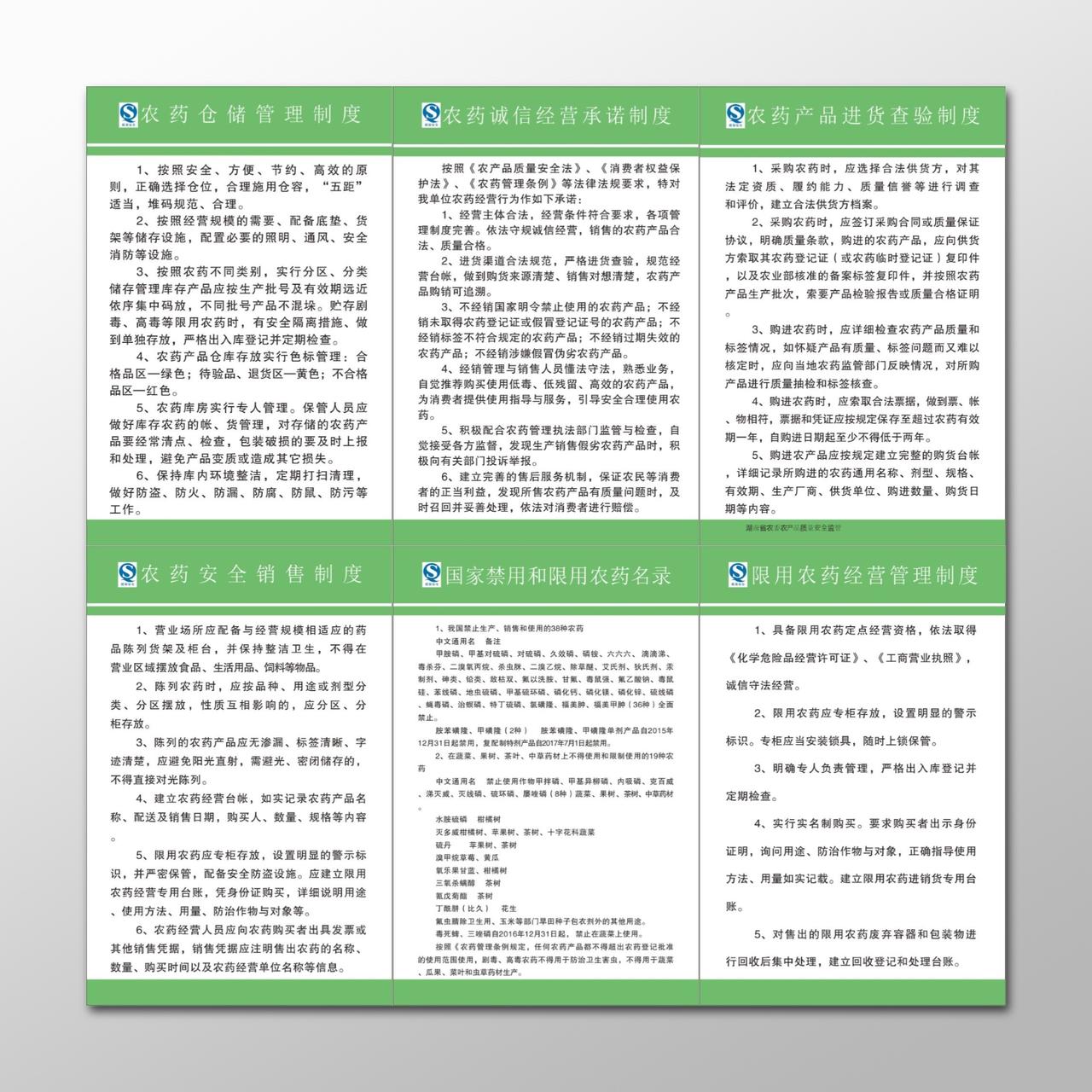 国家禁用农药名录农药安全销售制度农药仓储管理制度农药制度牌