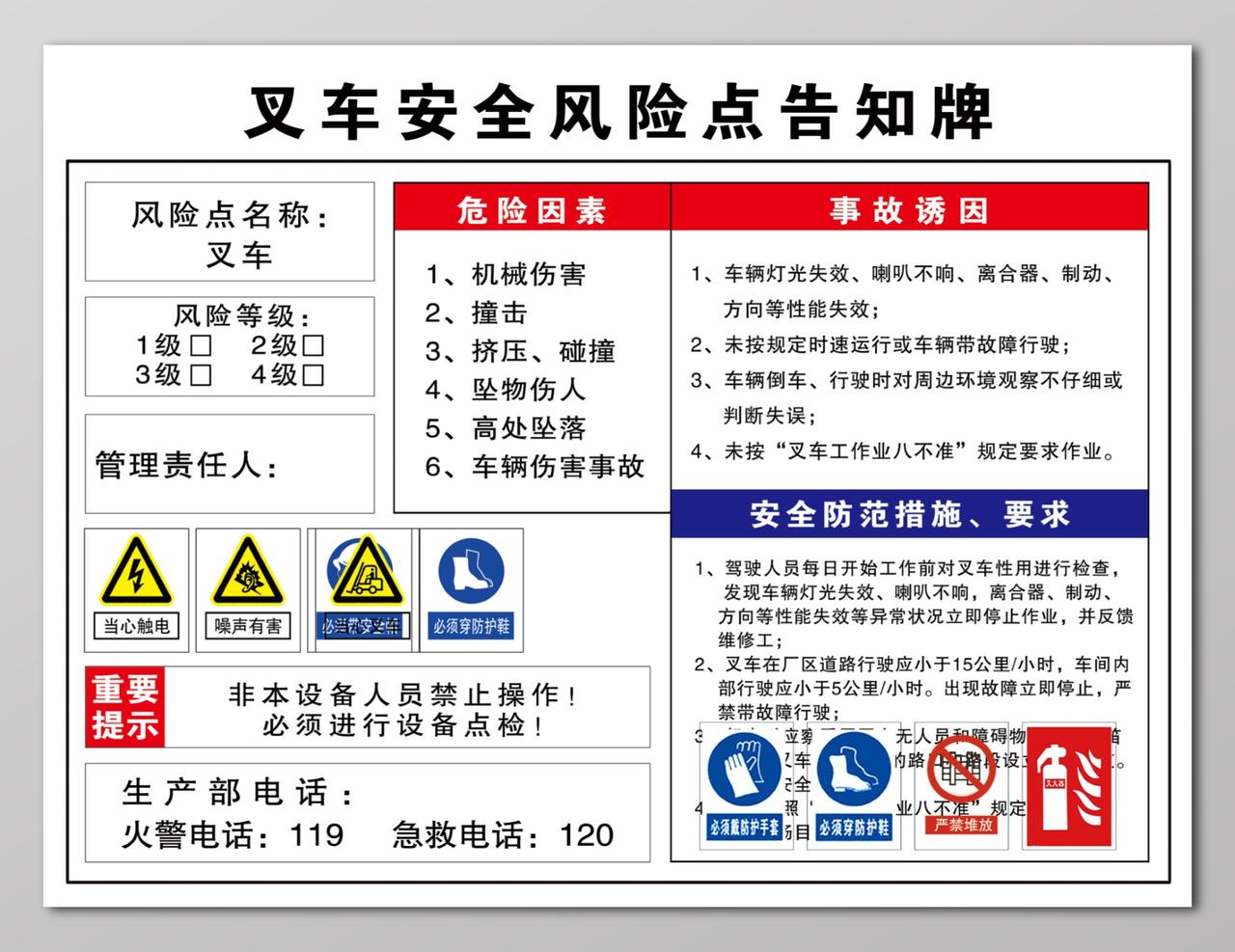 叉车安全风险点告知牌制度牌