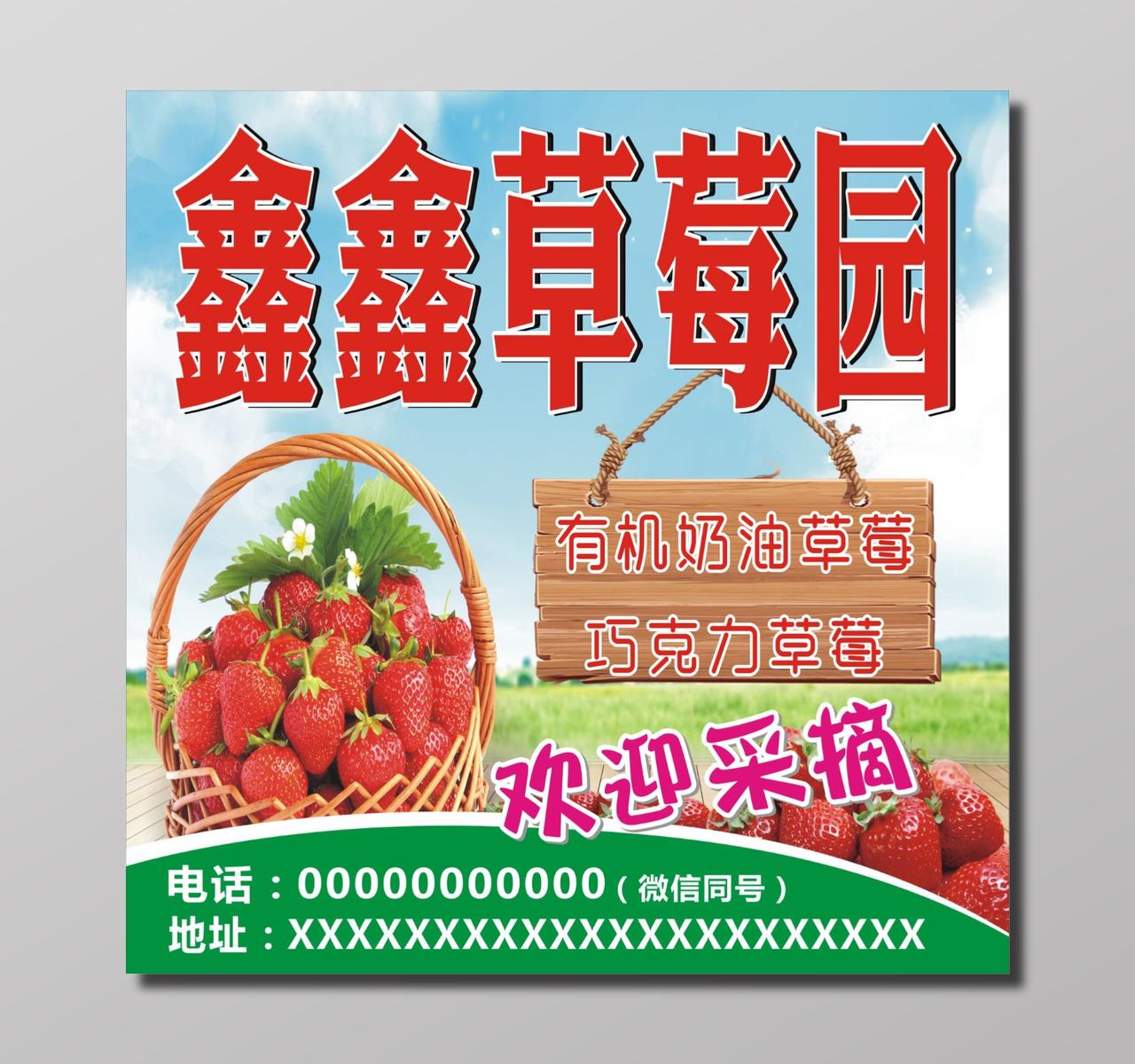 生鲜水果有机奶油草莓巧克力草莓草莓园采摘海报