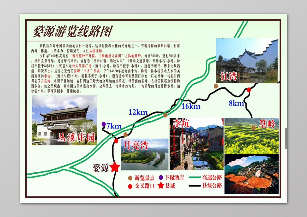 旅游游览景点婺源游览线路图模板