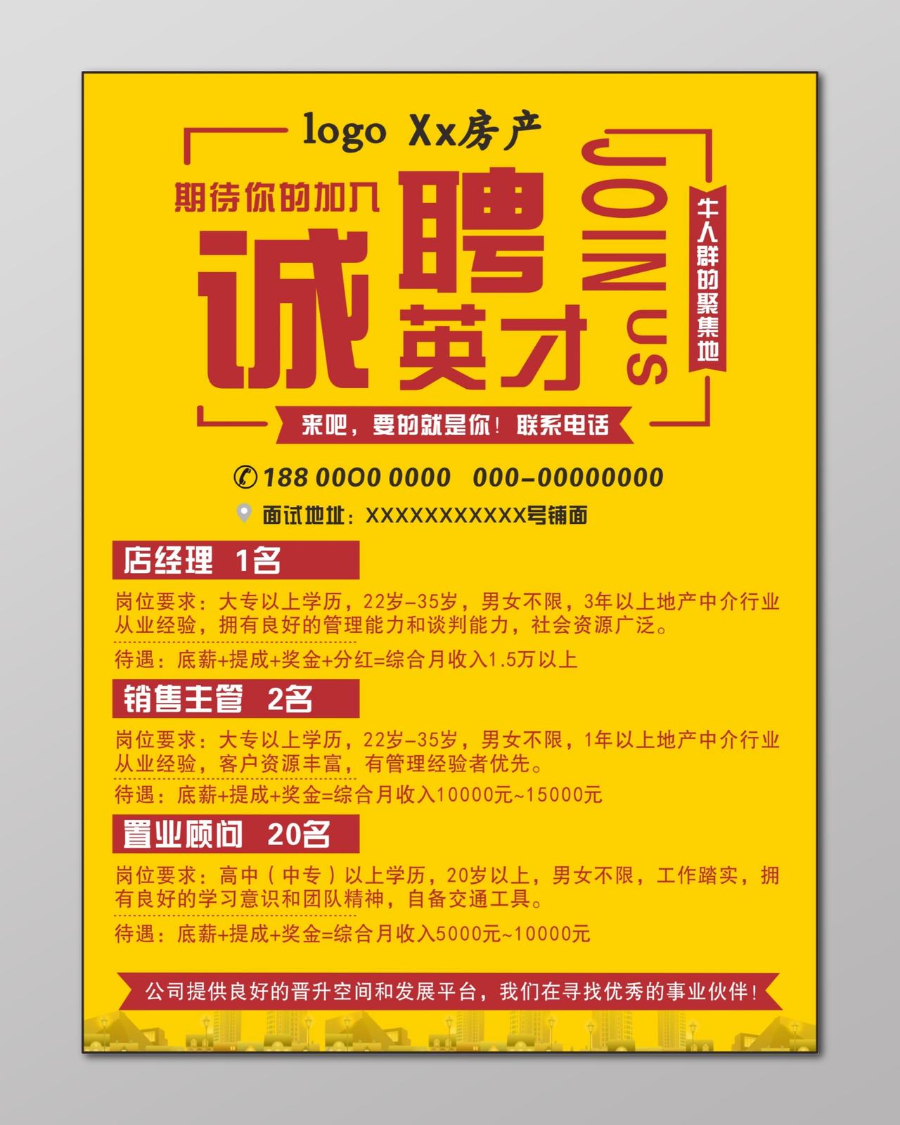 地产招聘海报房产诚聘英才销售主管置业顾问