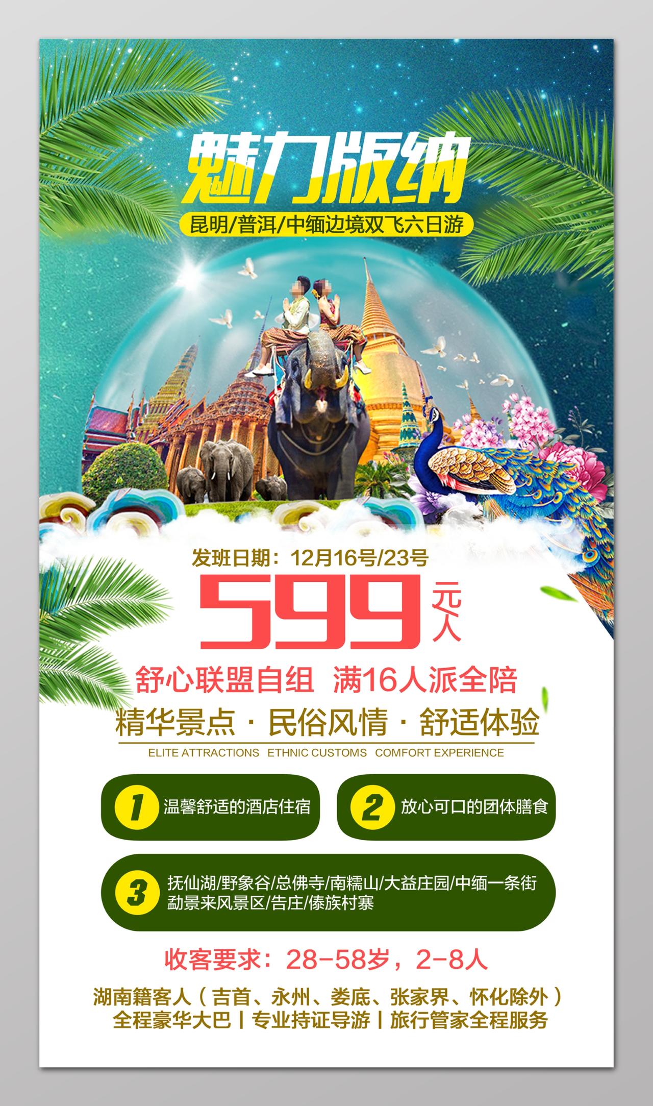 魅力版纳精华景点异国风情海报设计