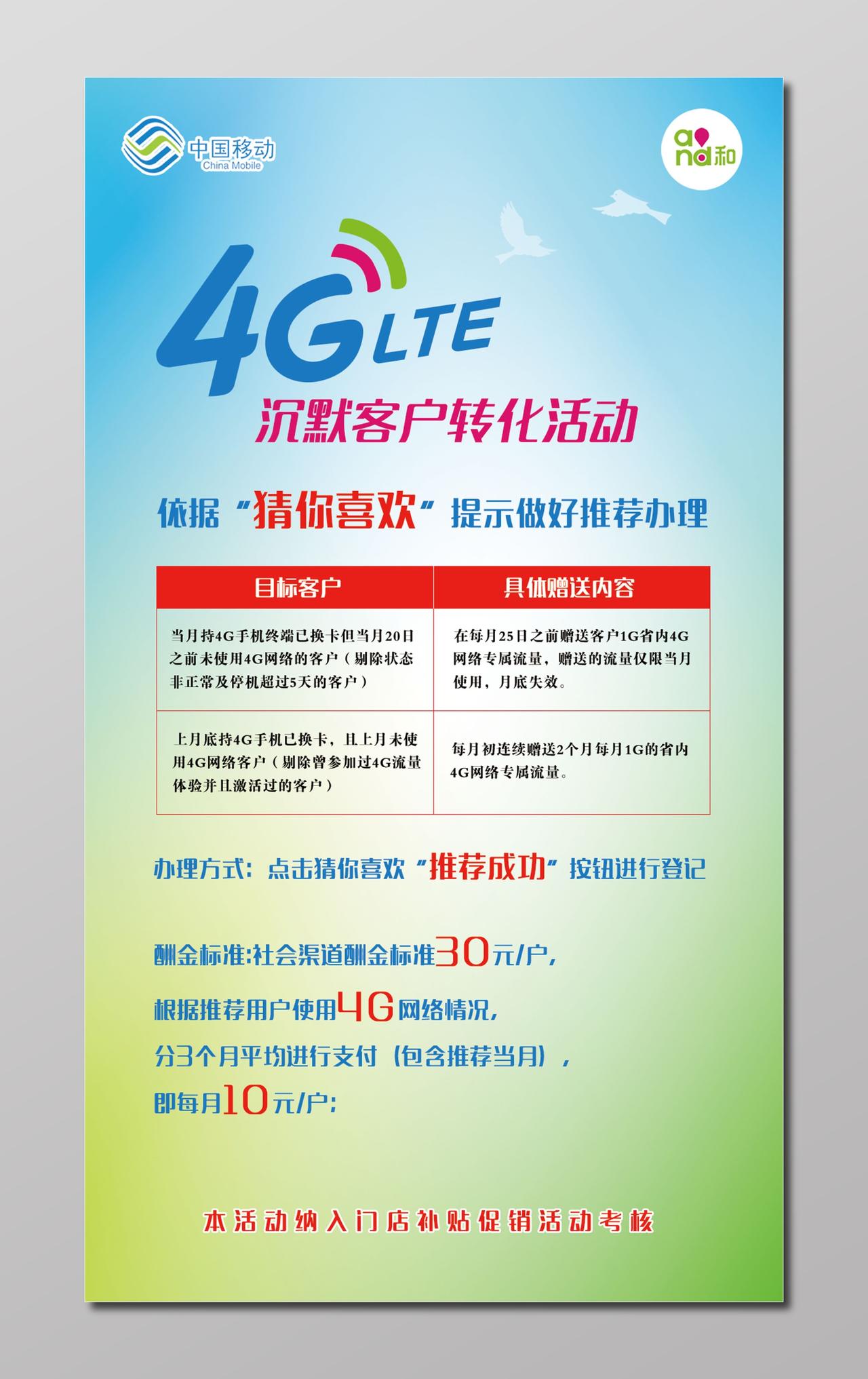4G沉默客户转化中国移动通讯活动海报