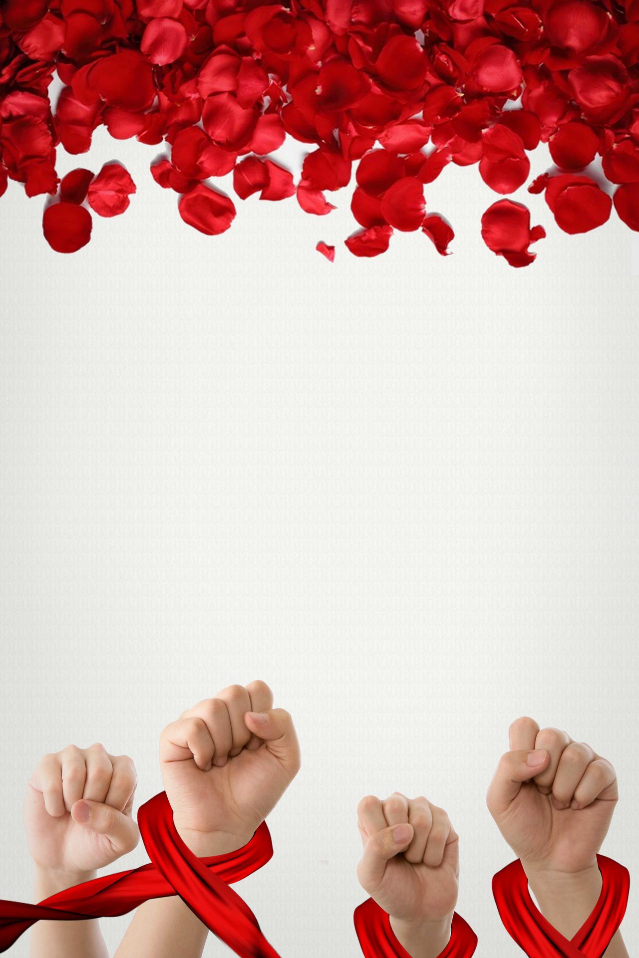 红色拳头红丝带红玫瑰花瓣世界艾滋病背景素材