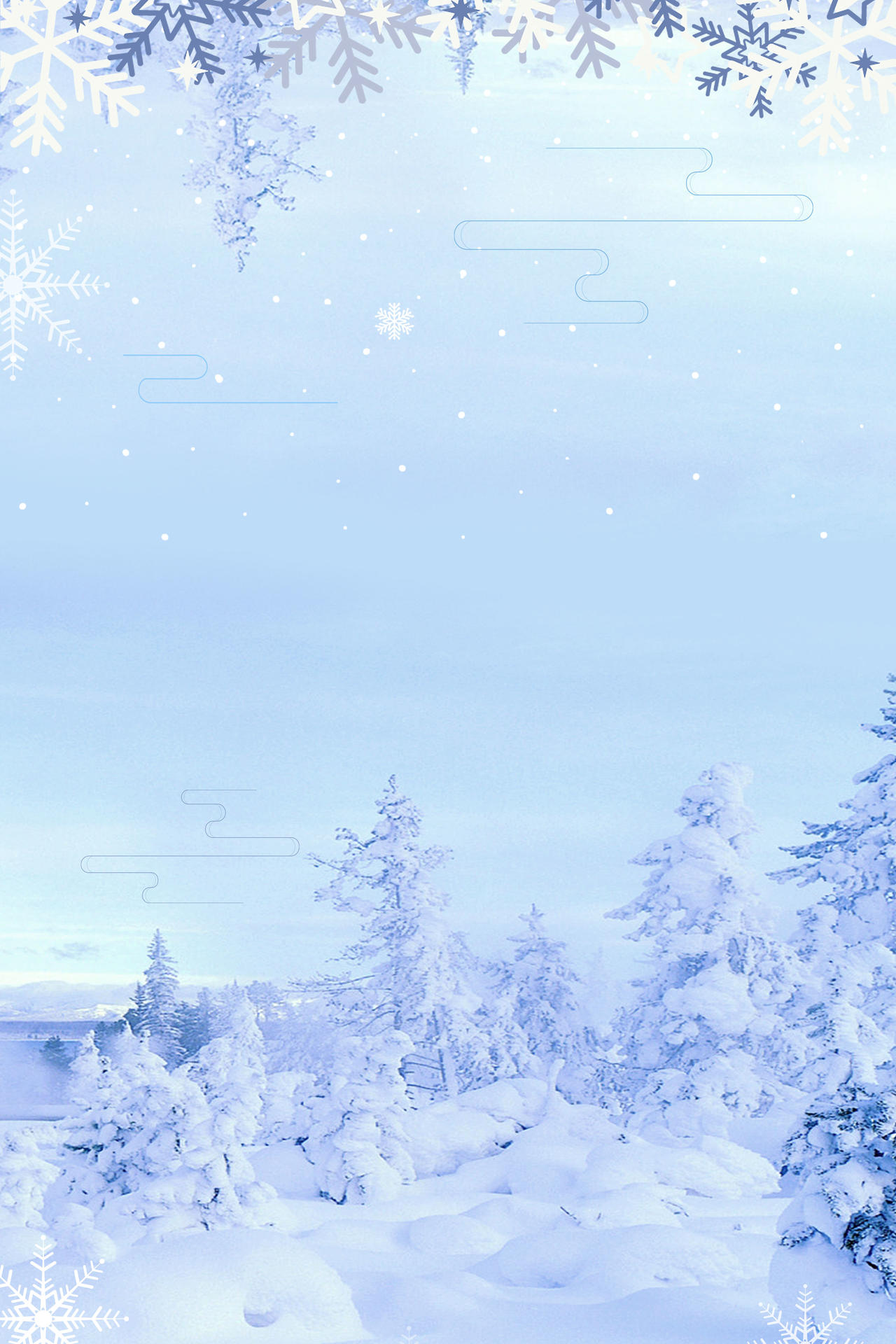 简约清新淡蓝色天空雪松雪景冬天大雪小雪背景素材