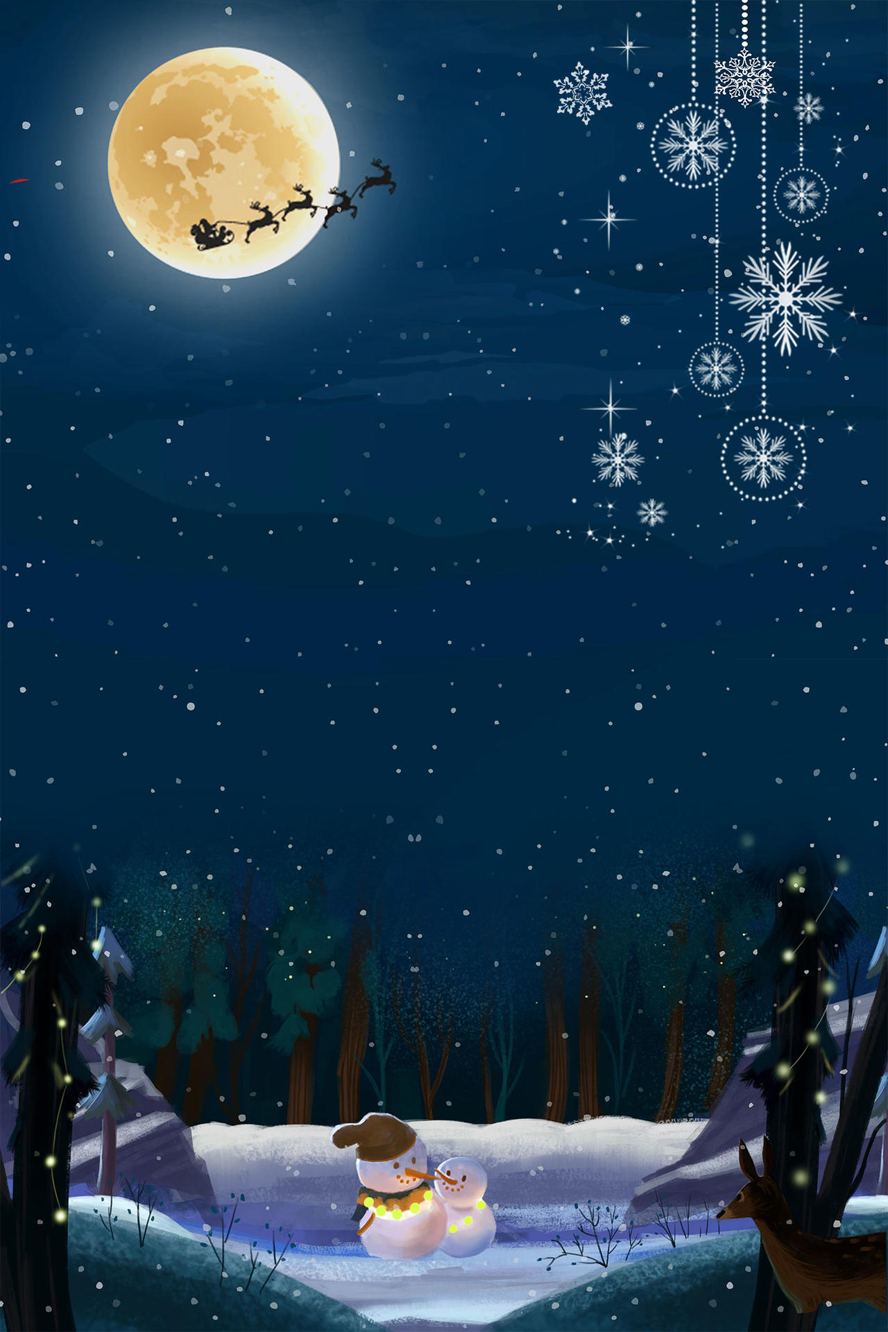 深蓝色星空月亮雪人插画圣诞节平安夜背景素材psd免费下载 图星人