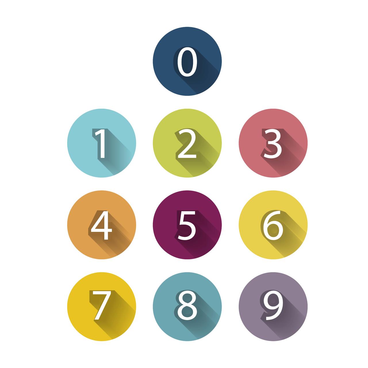 0-9数字数字圆形彩色按钮图标