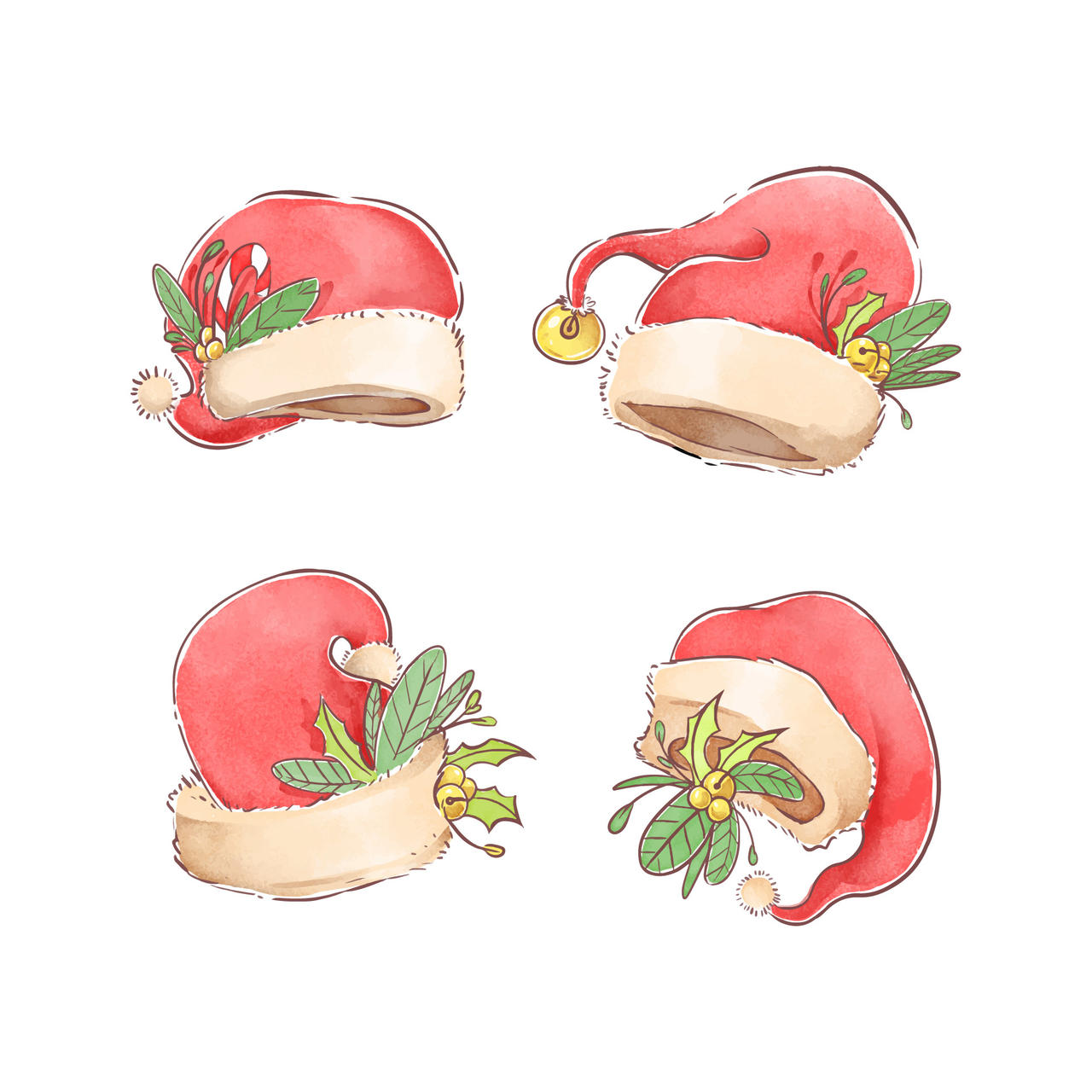 圣诞节卡通水彩手绘圣诞帽