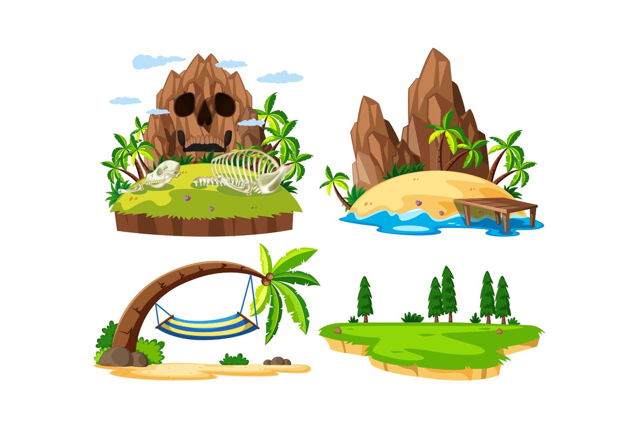 绿色植物岛屿风景插画素材