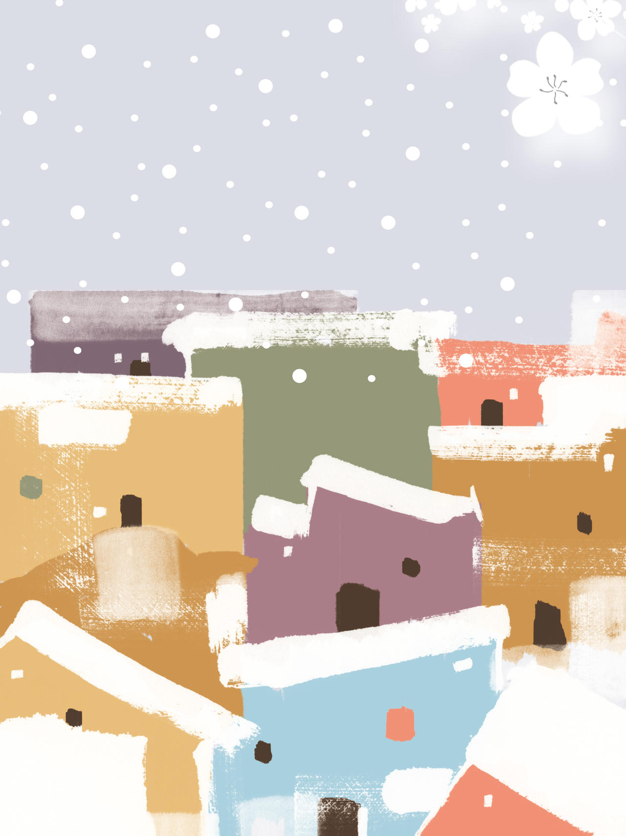 油彩房屋小寒大寒冬天冬季大雪小雪下雪彩色海报背景