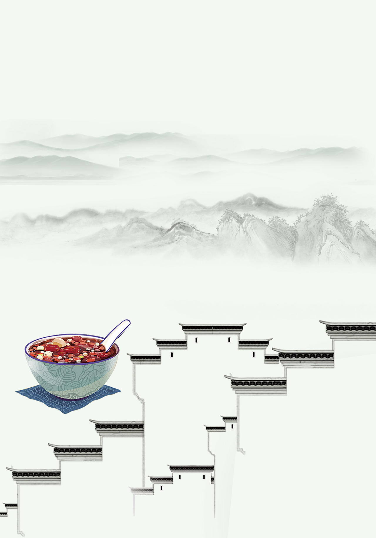 水墨高墙腊八节春节传统节日习俗灰色海报背景 