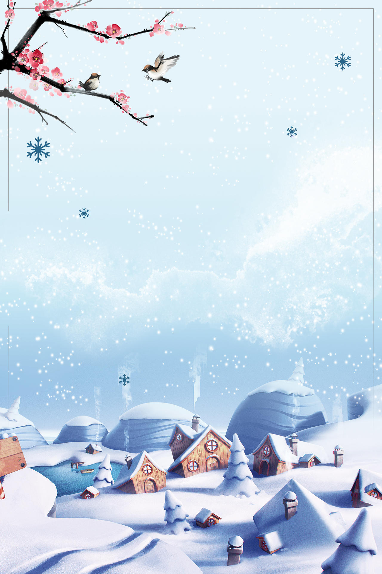 卡通可爱蓝色大寒冬天冬季二十四气节节日海报背景