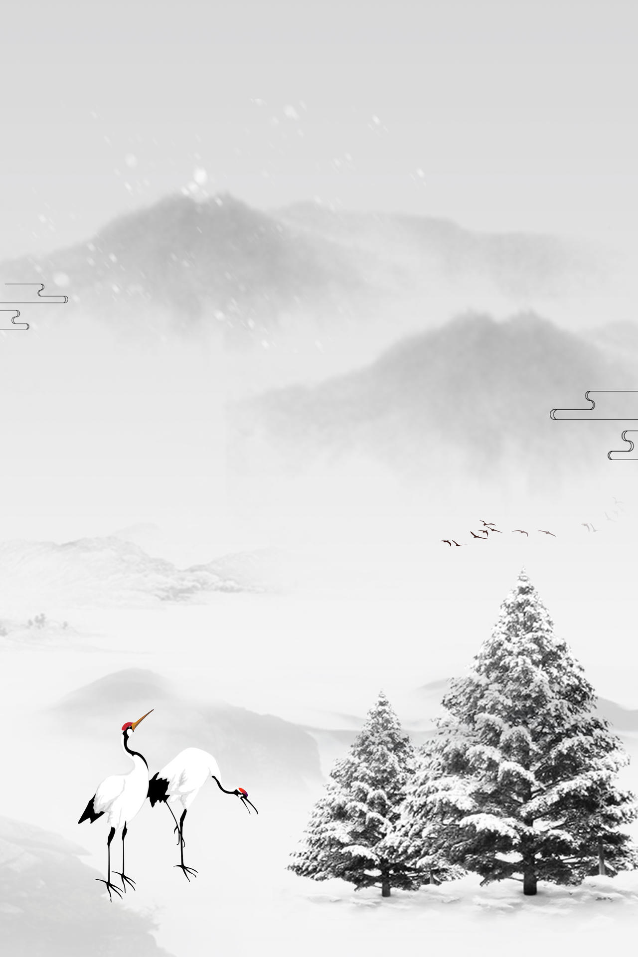 中国风复古白色大寒冬天冬季二十四气节节日海报背景