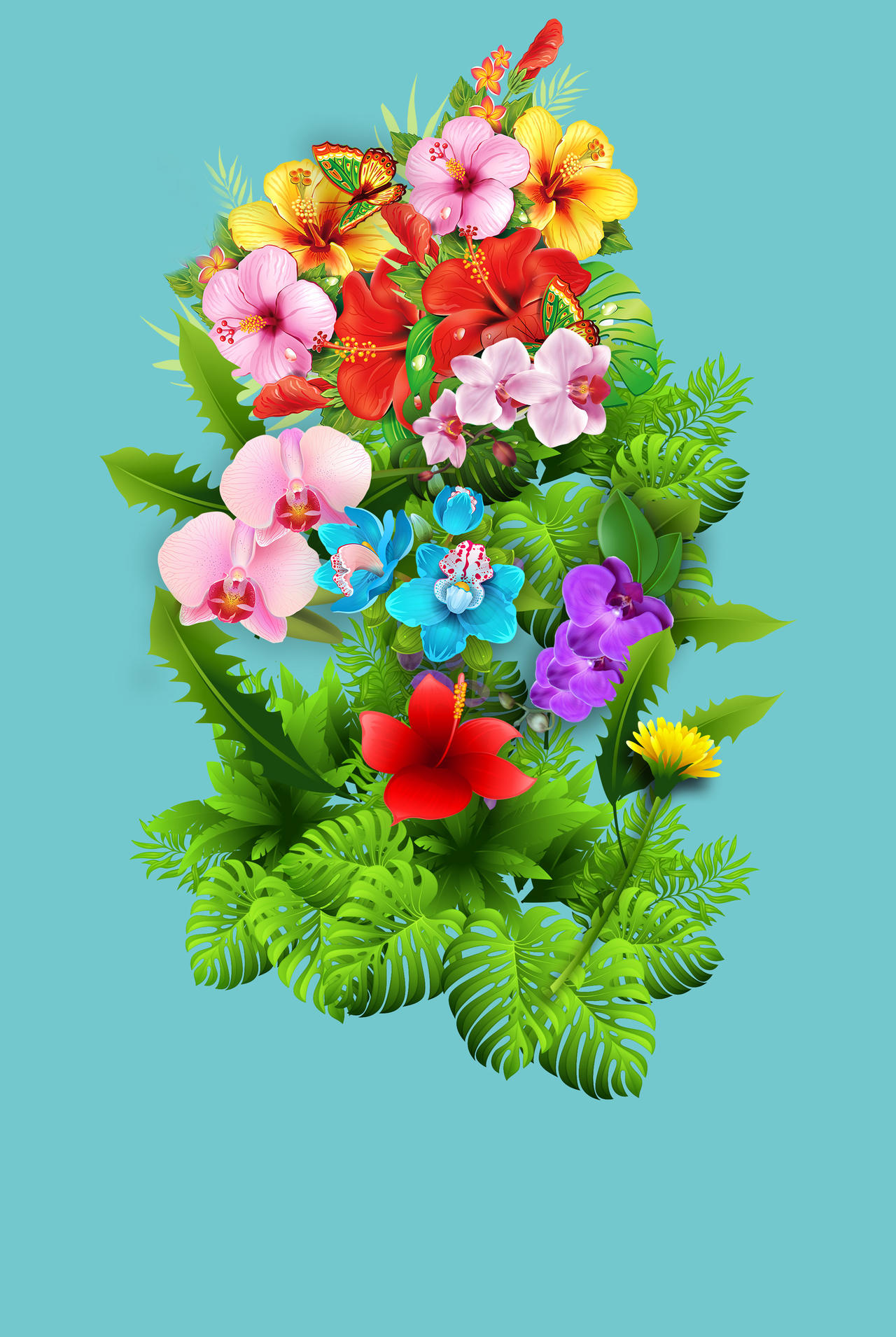 鲜花花束38妇女节女神节活动促销蓝色海报背景 