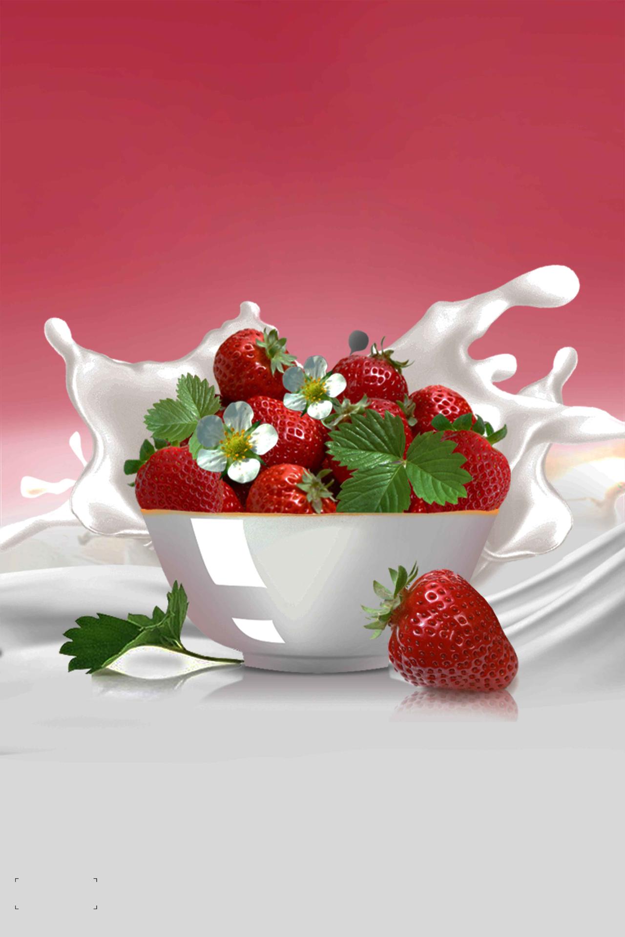 牛奶草莓水果促销海报背景