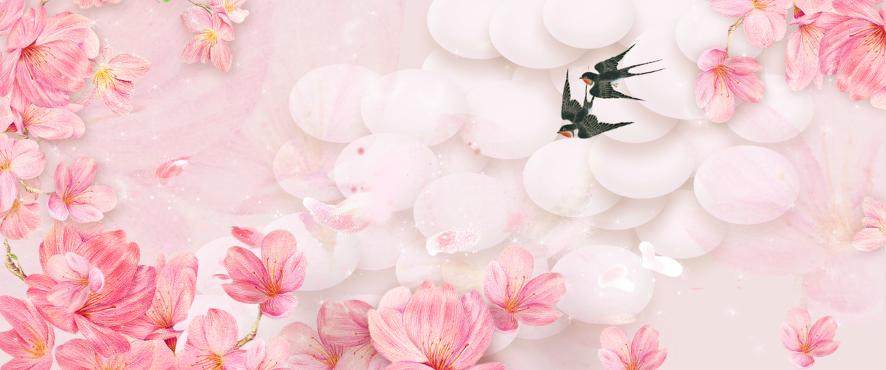 粉色樱花燕子春天春季促销新品上市优惠促销粉色海报背景