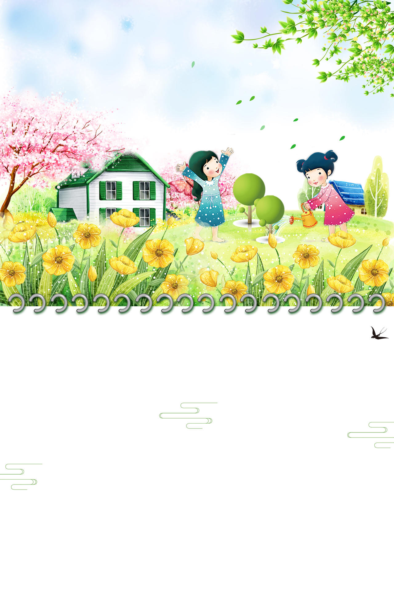 可爱卡通小孩花园插画312植树节公益海报背景素材psd免费下载 图星人