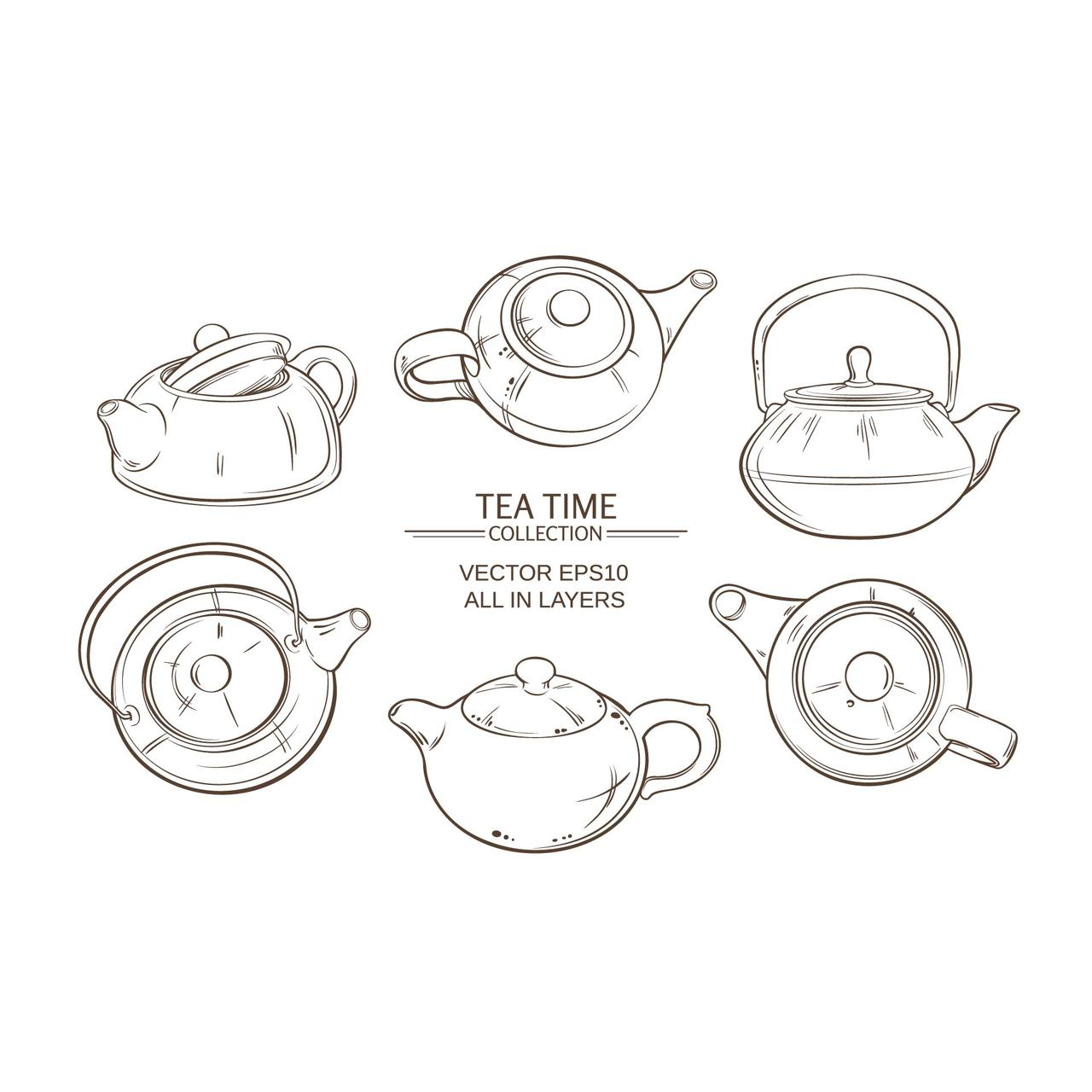 茶杯茶具简约素描茶壶设计海报