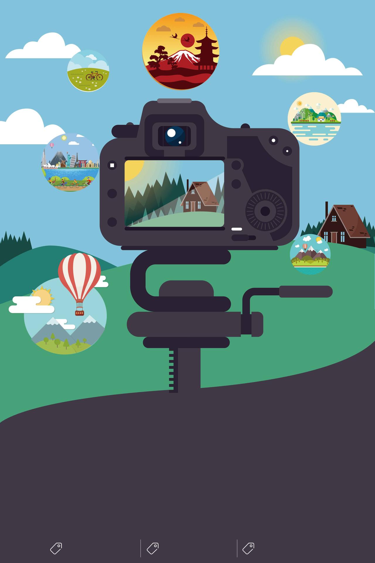山水卡通人物素材相机效摄影大赛摄影展宣传海报背景