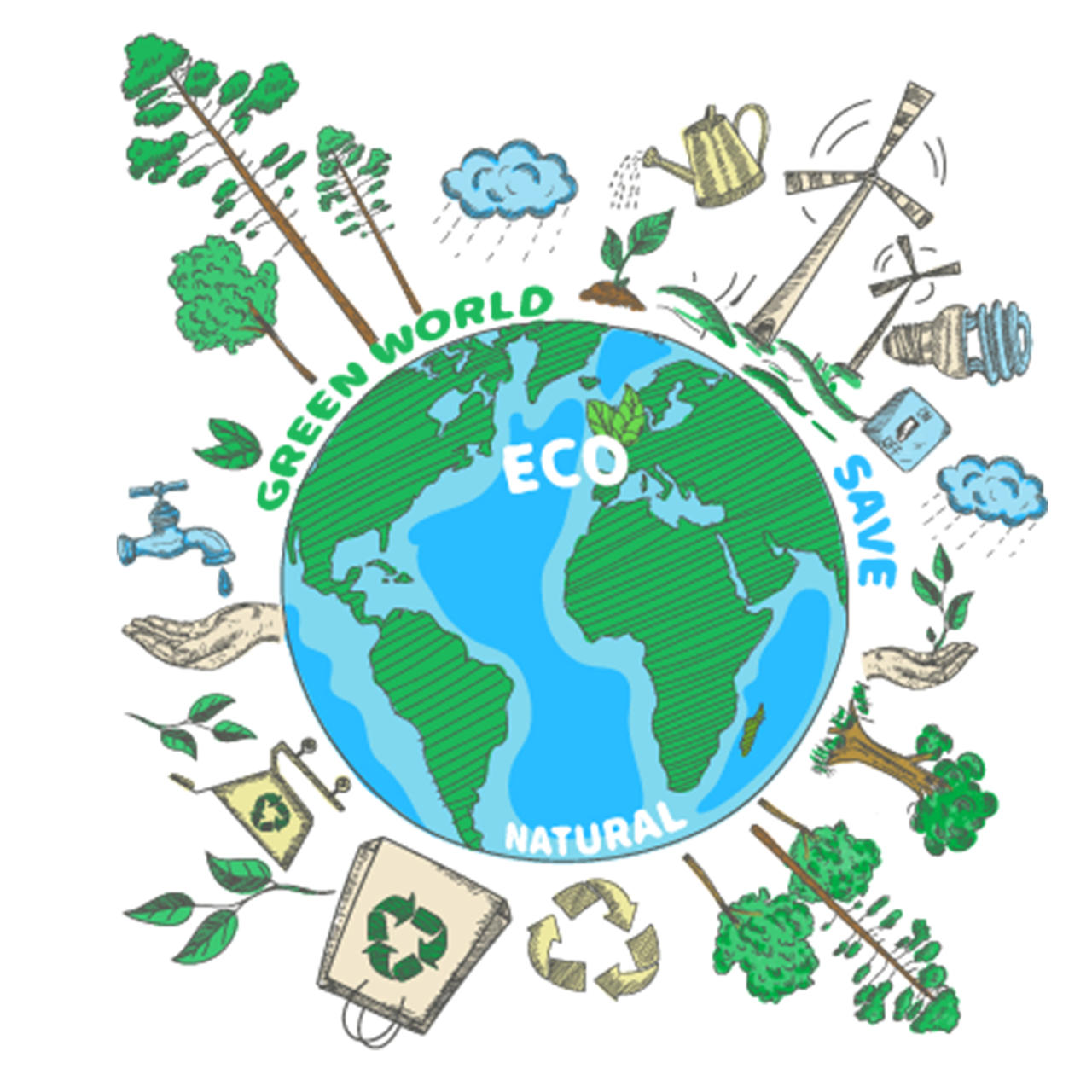 卡通手绘风地球日世界卫生日环保素材