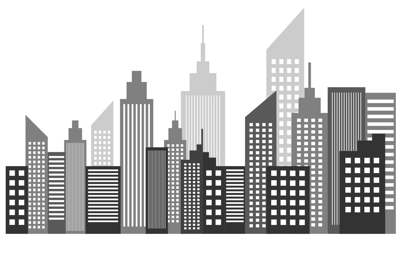 城市剪影镂空建筑城市生活大厦都市高层公寓矢量图