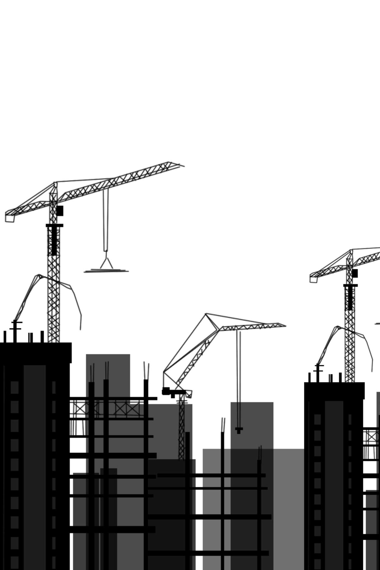 劳动节建筑工地楼房建筑塔吊黑白PNG素材 
