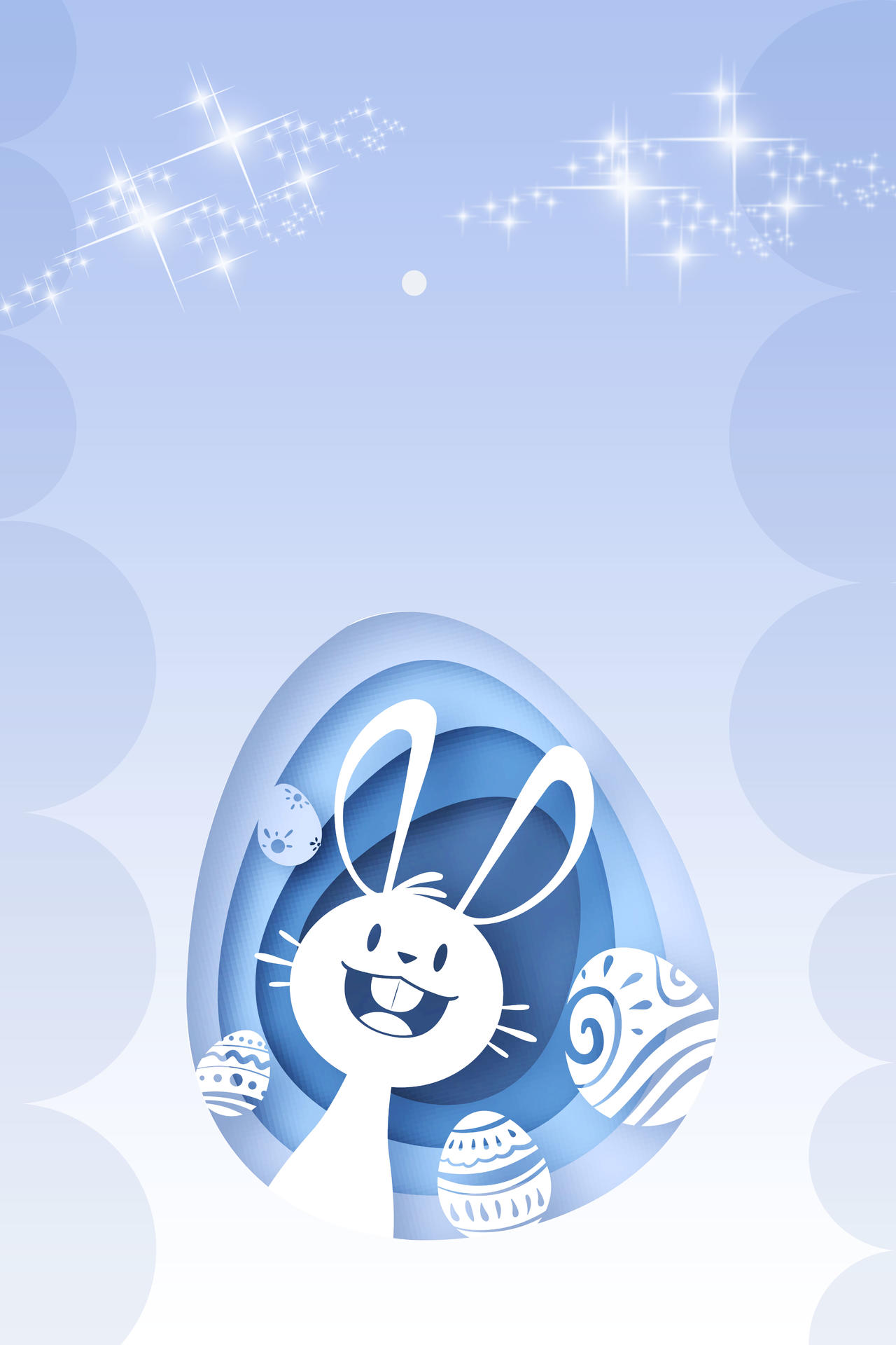 剪纸风复活节可爱兔子蓝色背景海报