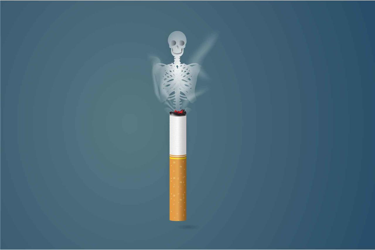骷髅烟雾香烟世界哮喘日禁烟日肺健康禁烟矢量图