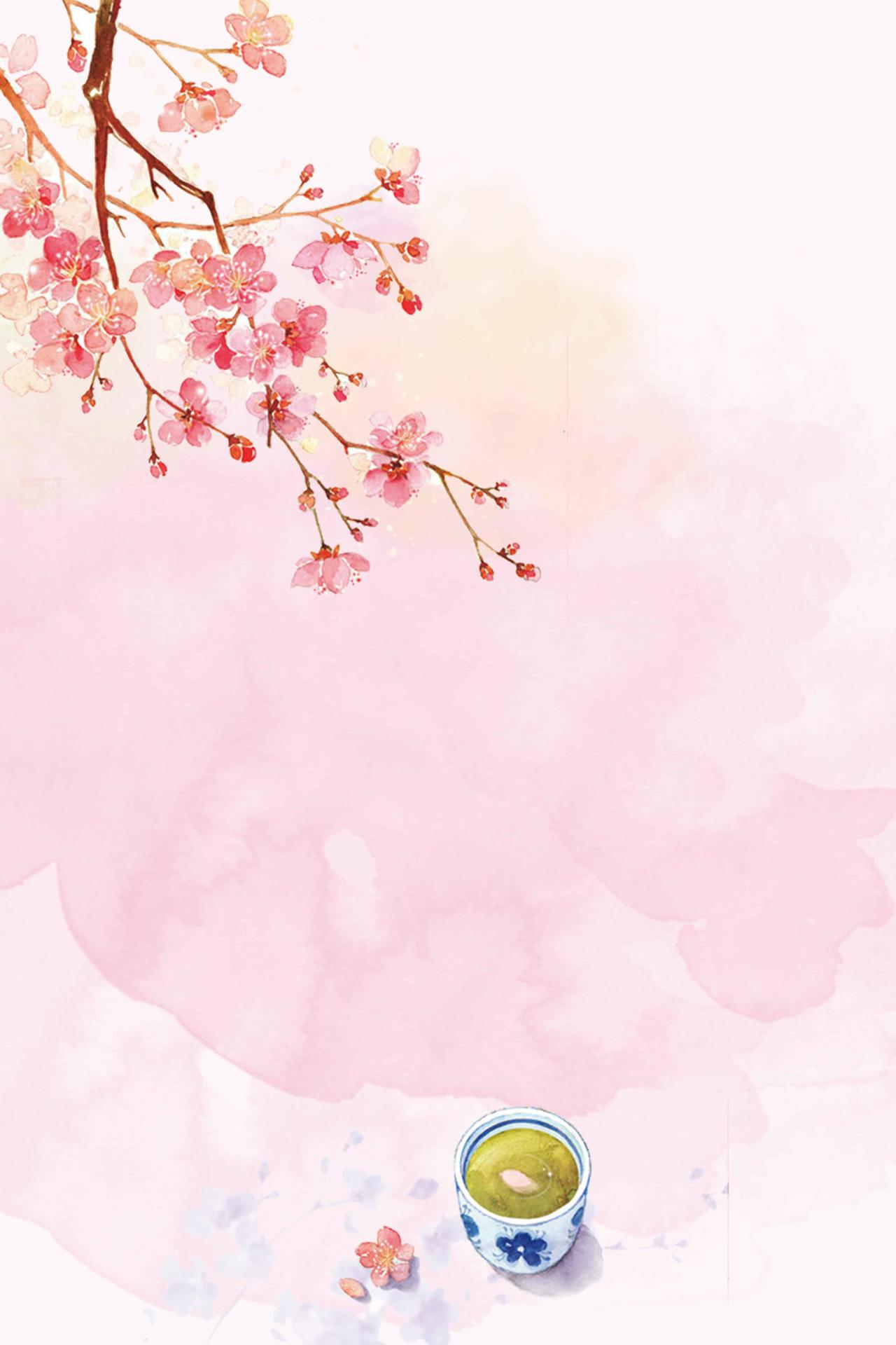 粉红手绘水彩花朵花瓶5月你好海报背景psd免费下载 图星人