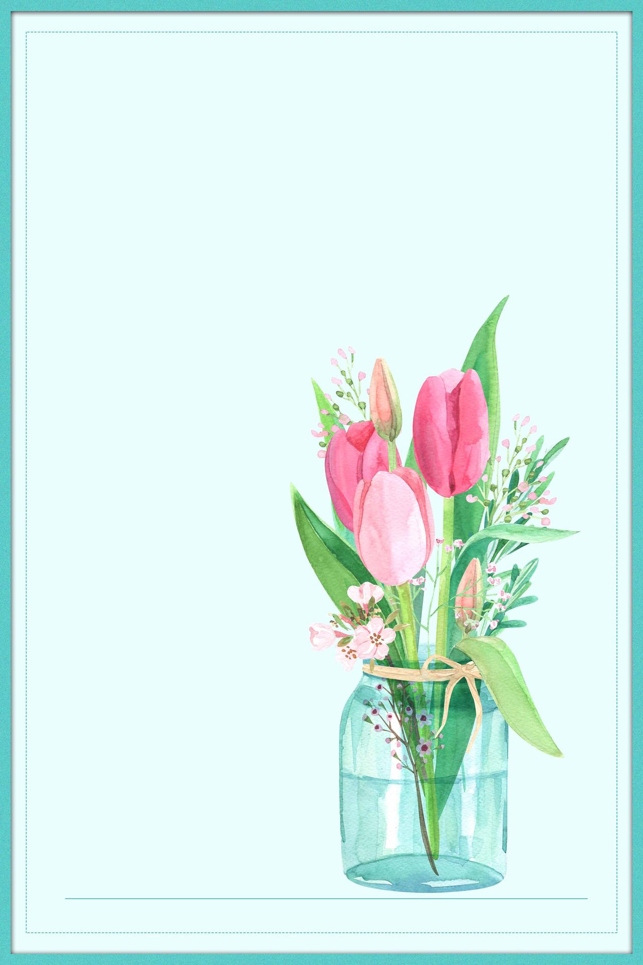 蓝白边框手绘花瓶花朵5月你好海报背景psd免费下载 图星人