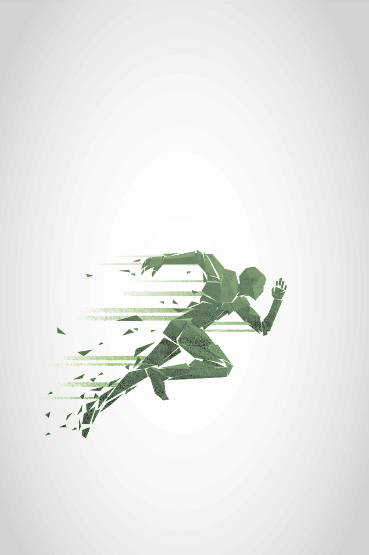 白景绿色卡通人物剪影跑步全民健身运动海报背景