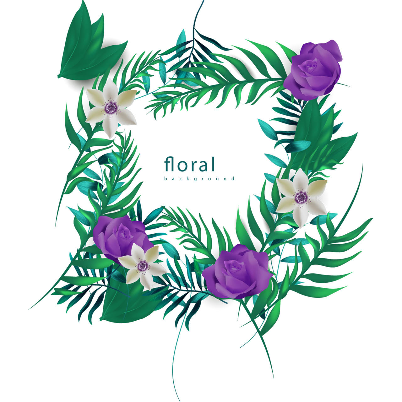 夏天手绘植物丛林热带紫色花朵边框装饰PNG