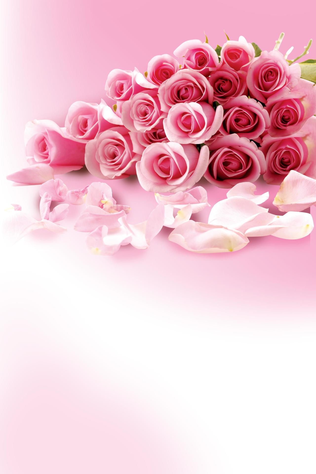 粉色玫瑰花母亲节快乐感恩宣传促销 白色背景海报  
